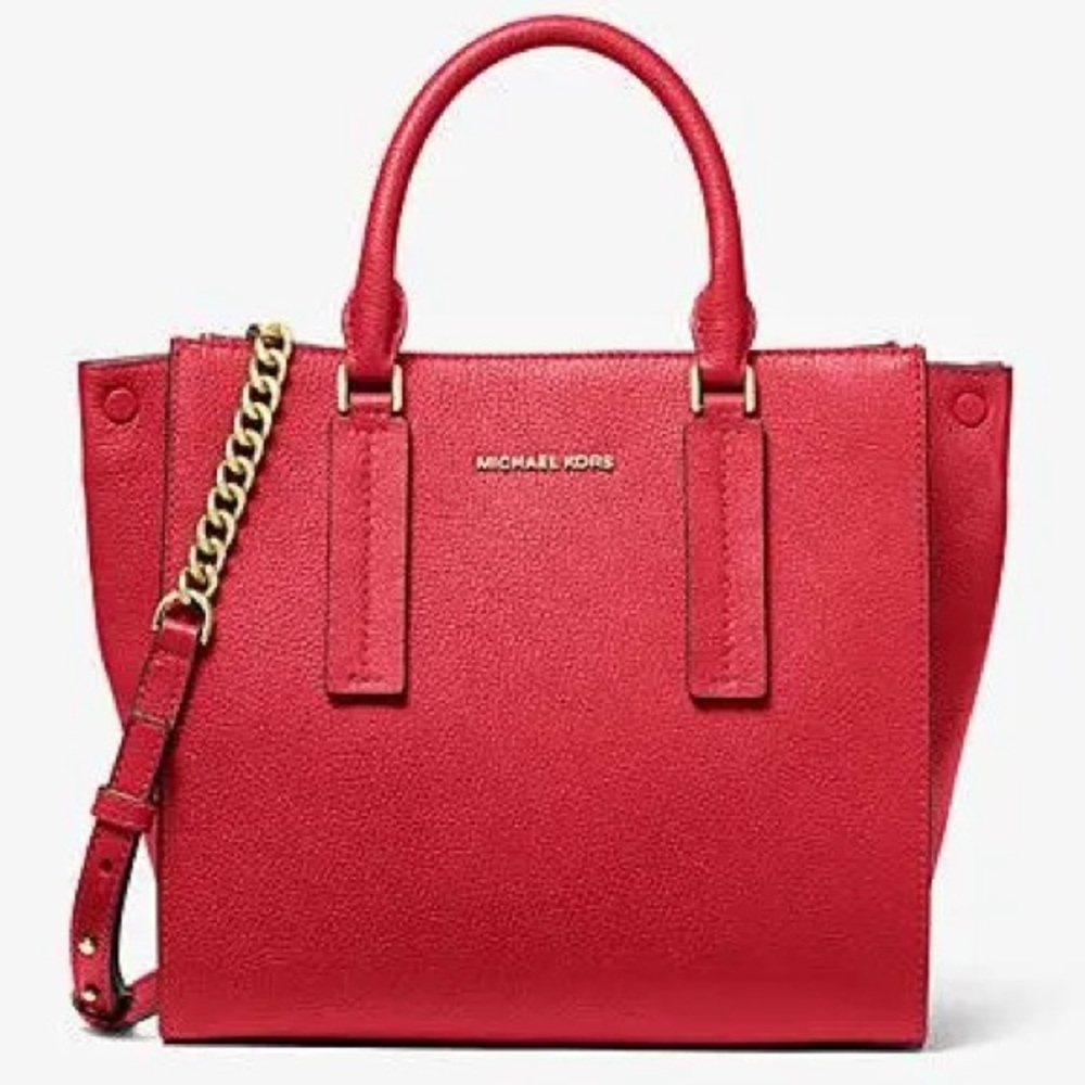 Michael Michael Kors Alessa Medium Pebbled Leather Satchel in Red